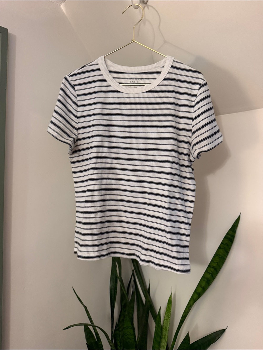 American Eagle Outfitters White Tee with Black Stripes